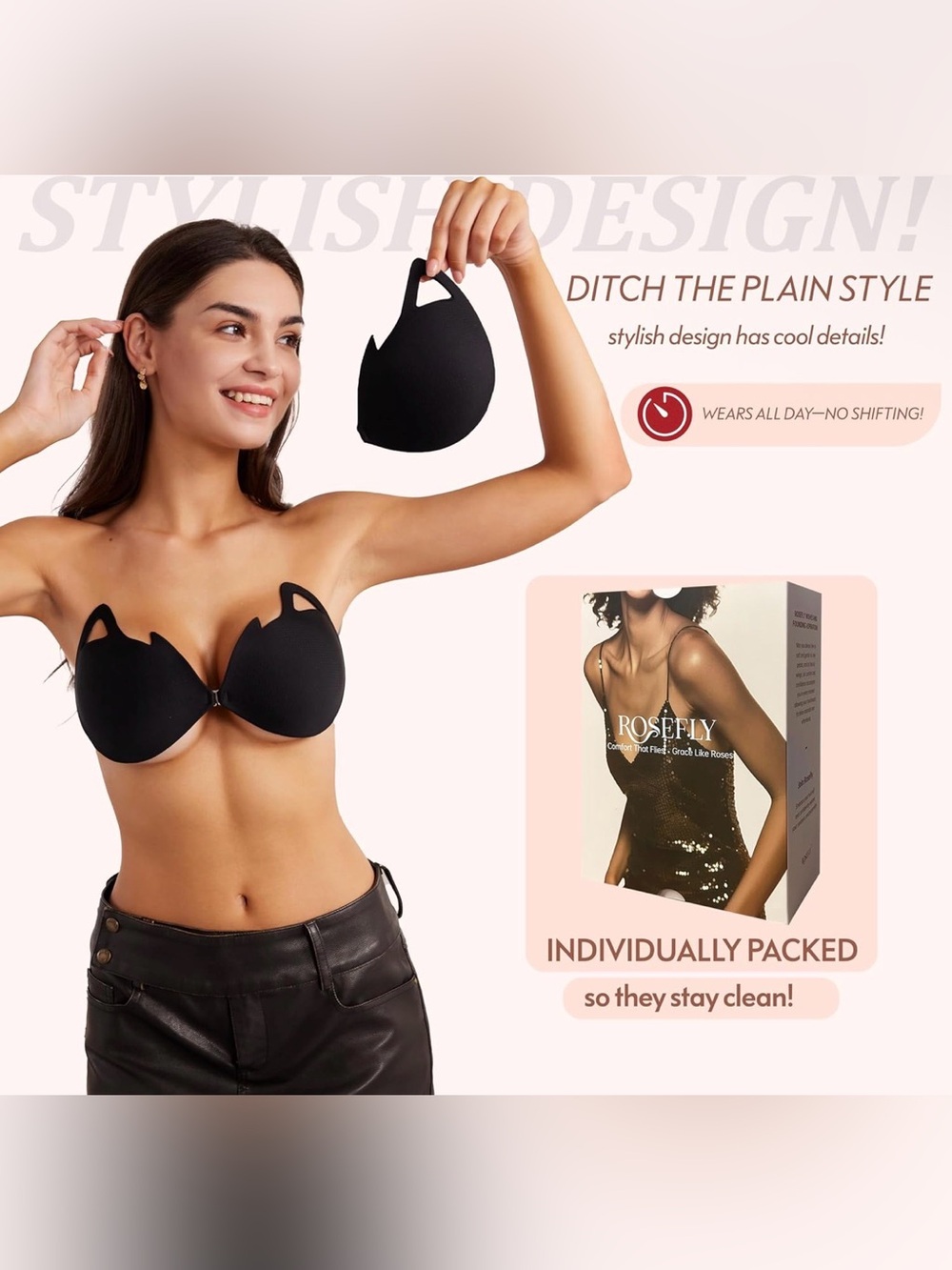 Black Adhesive Strapless Backless Sticky Bra Push-Up - Size A Cup NEW